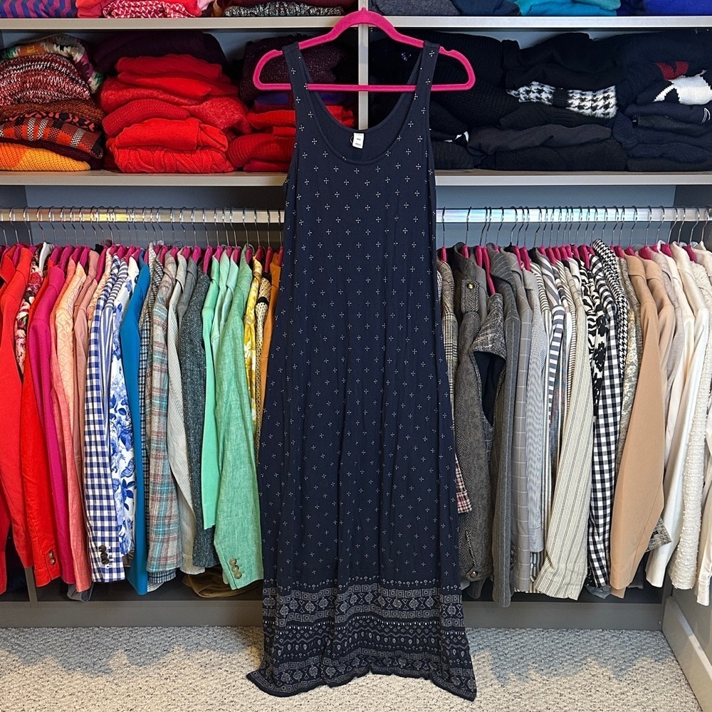 Old Navy white/navy print sleeveless side slit maxi dress size S